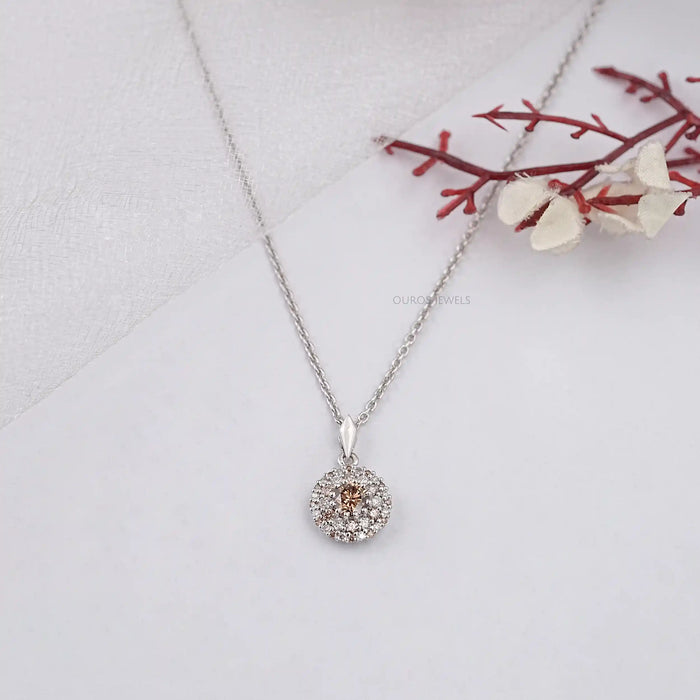 Brown Round Diamond Double Halo Pendant
