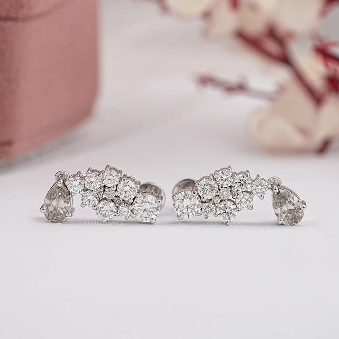 Olive Pear Diamond Cluster Drop Dangle Earrings