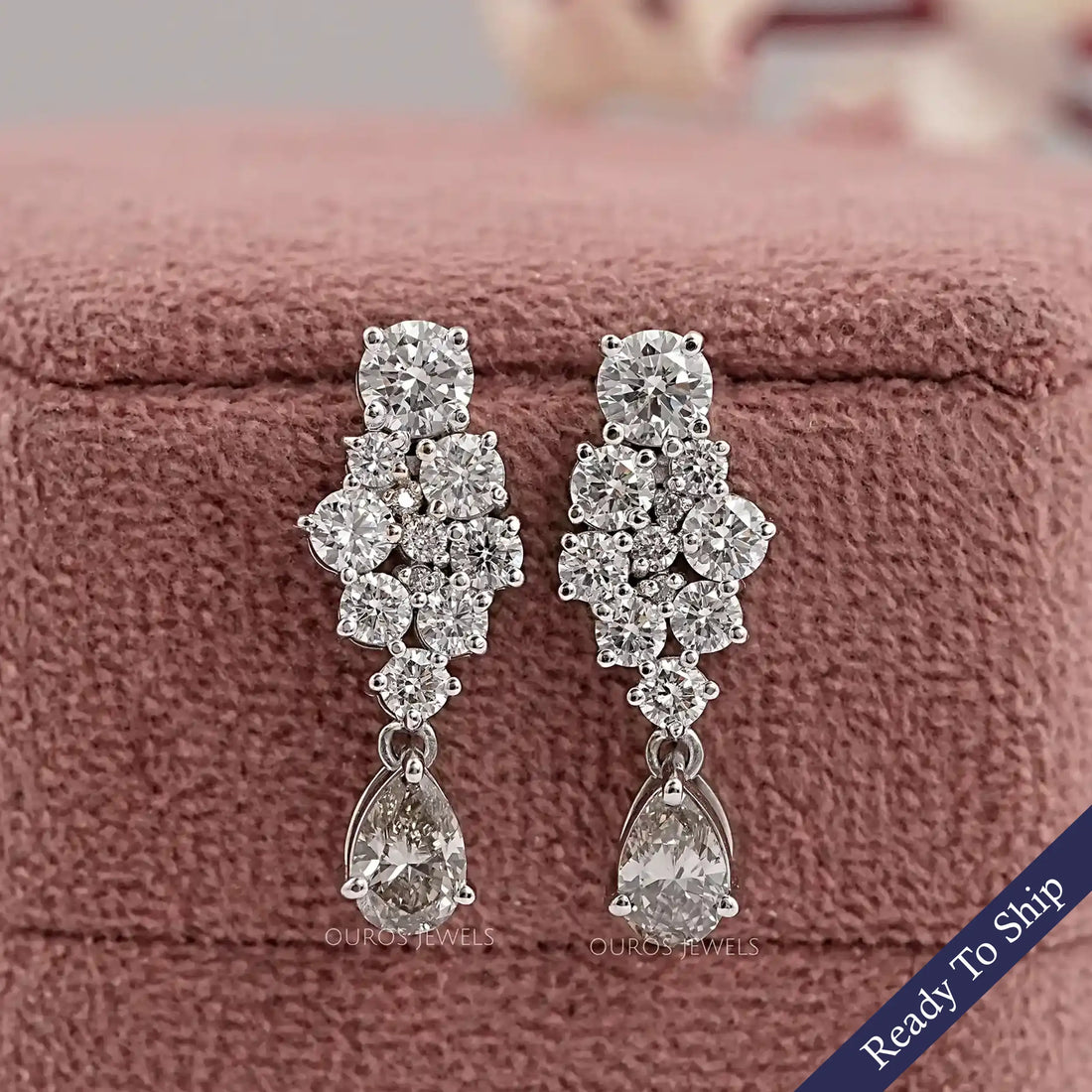 Olive Pear Diamond Cluster Drop Dangle Earrings Earrings