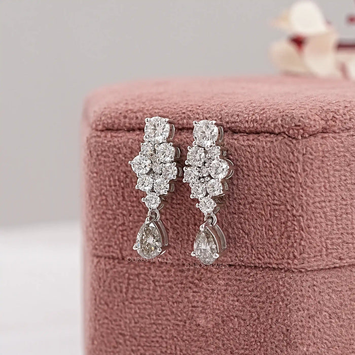 Olive Pear Diamond Cluster Drop Dangle Earrings