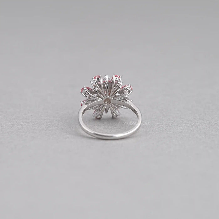 Floral Pink Round Diamond Engagement Ring