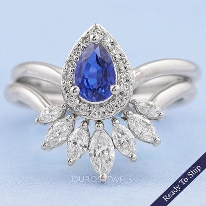 Sapphire Pear Gemstone Curved Wedding Ring