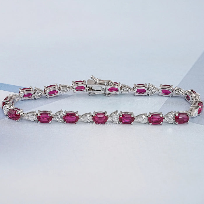 Diamond Tennis Bracelet With Ruby Oval