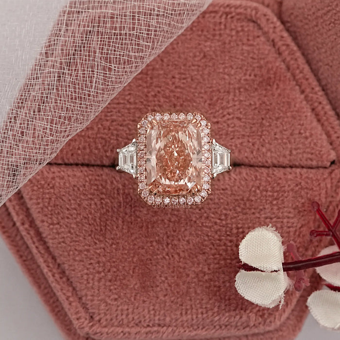 Pink Cushion Diamond Accent Halo Engagement Ring