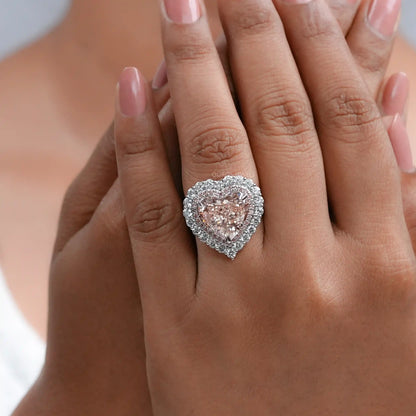 Pink Heart Cut Lab Diamond Double Halo Engagement Ring Ring