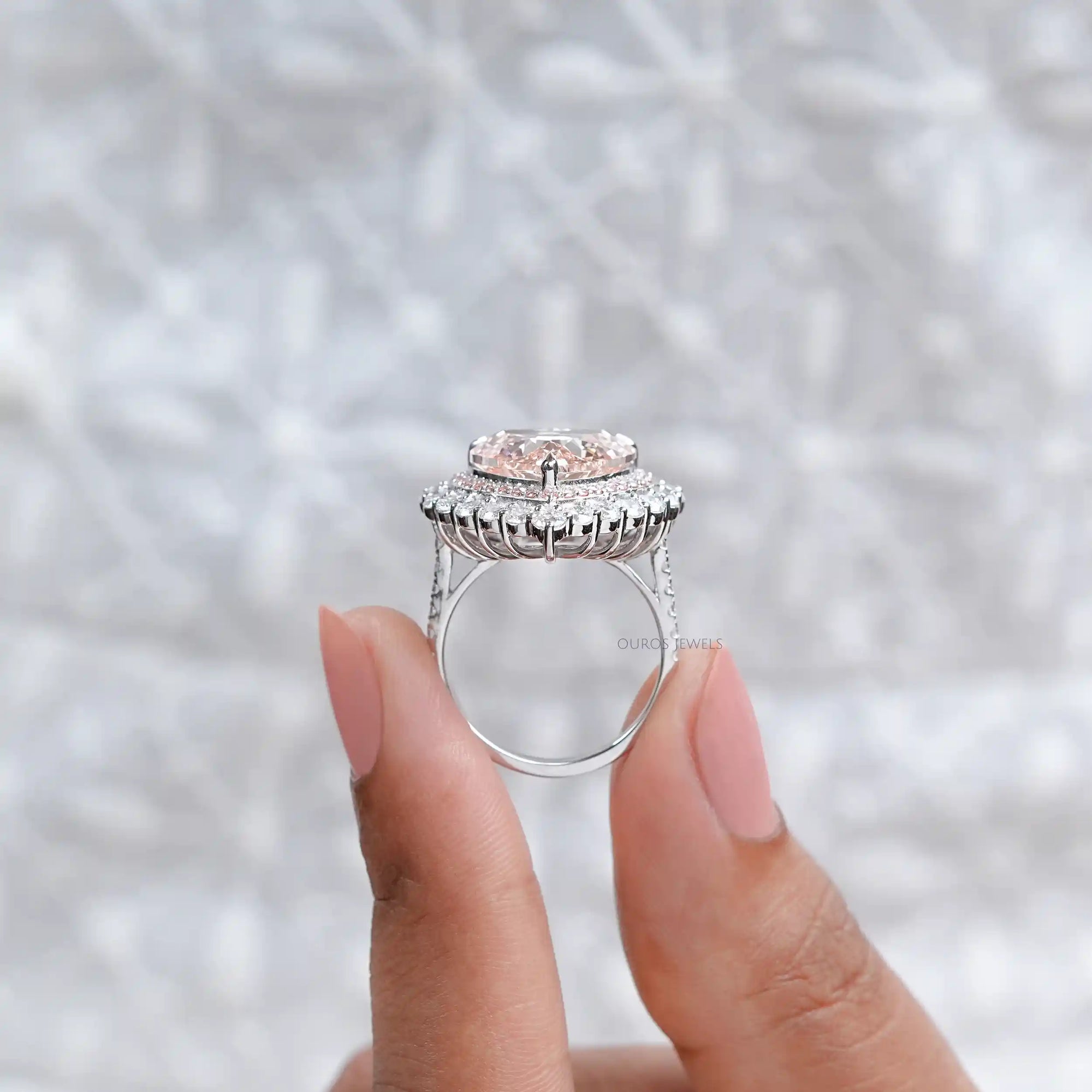 Pink Heart Cut Lab Diamond Double Halo Engagement Ring Ring