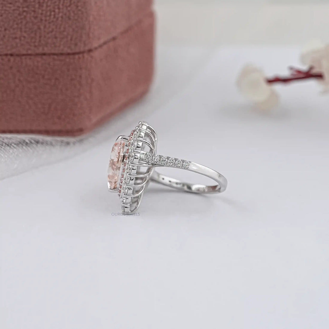 Pink Heart Cut Lab Diamond Double Halo Engagement Ring Ring