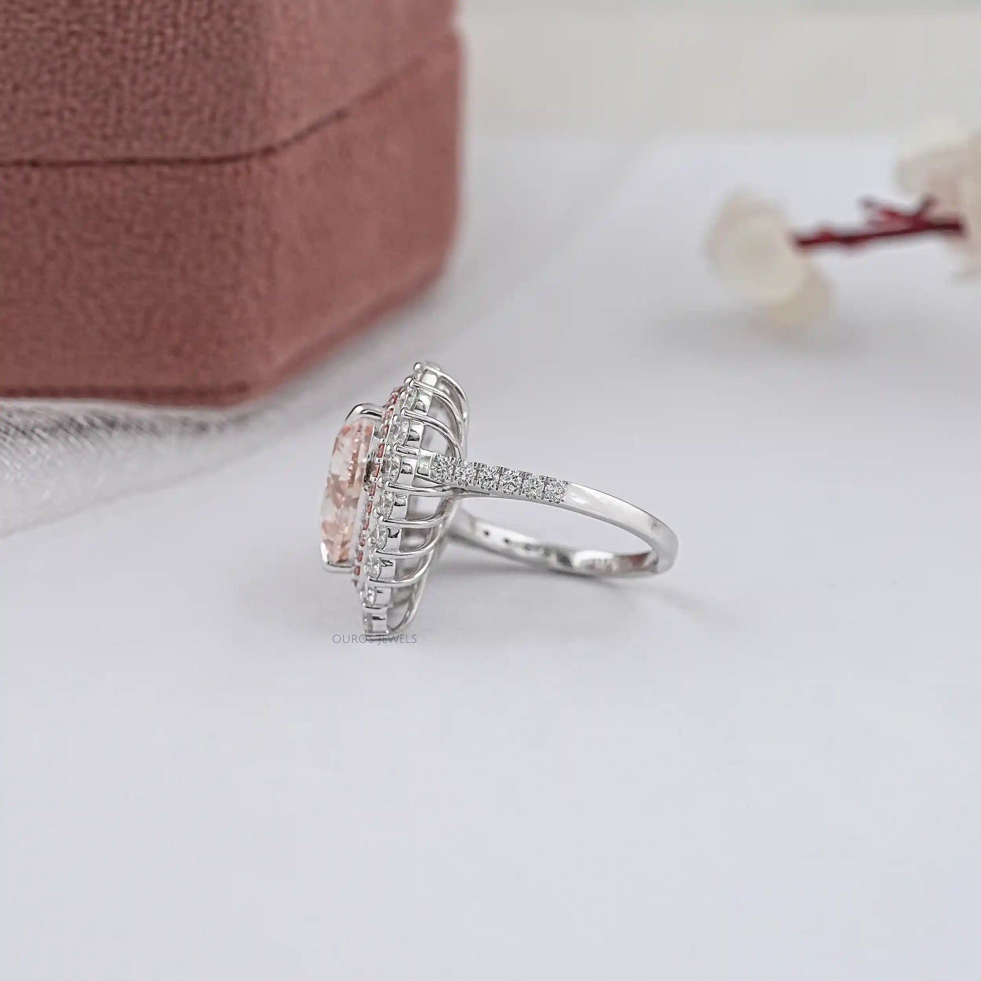 Pink Heart Cut Lab Diamond Double Halo Engagement Ring Ring