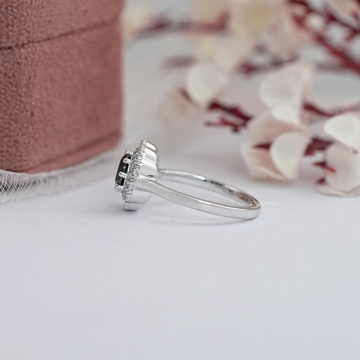 Black Round Diamond Double Halo Engagement Ring