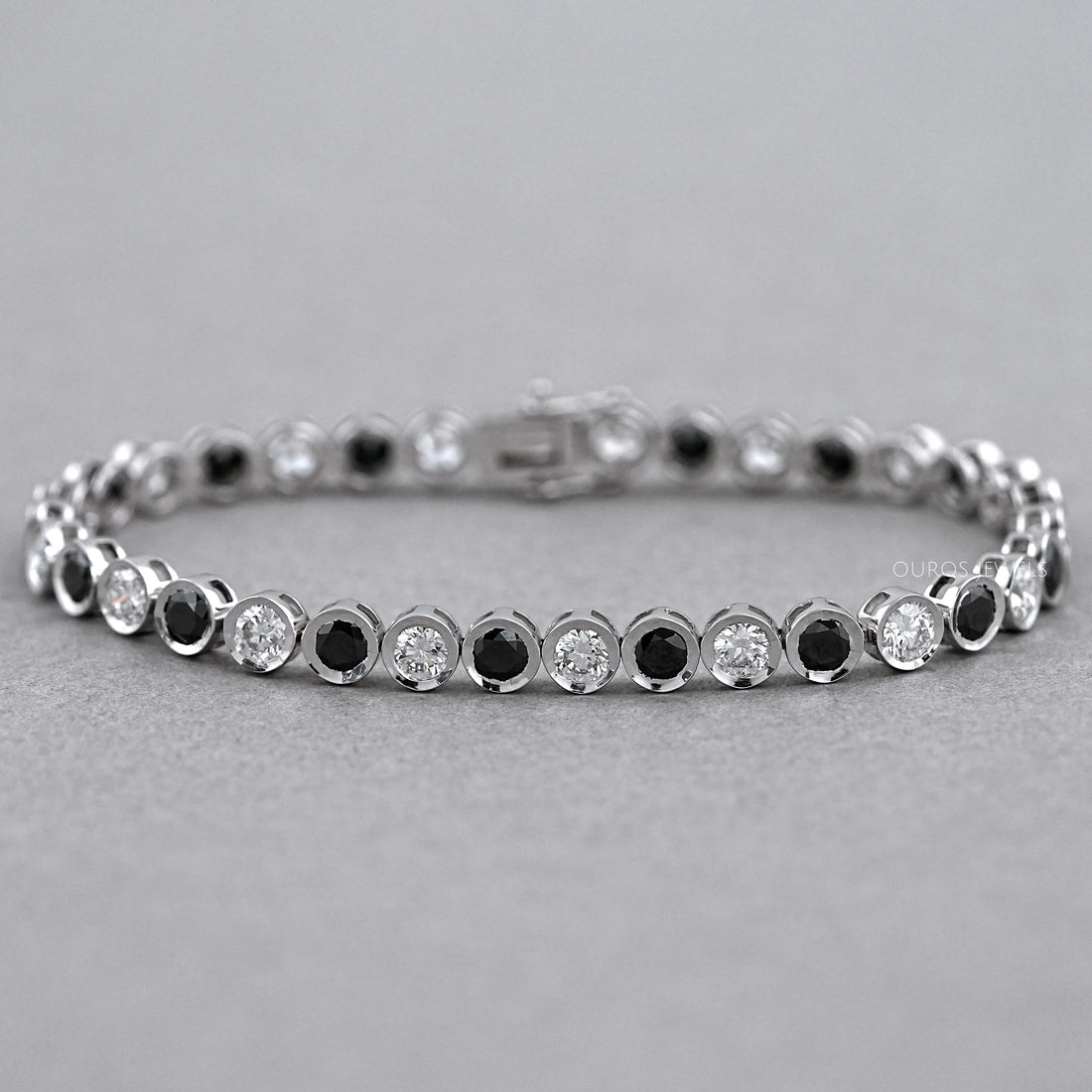 Alternative Bezel Set Round Cut Black Diamond Bracelet Rings