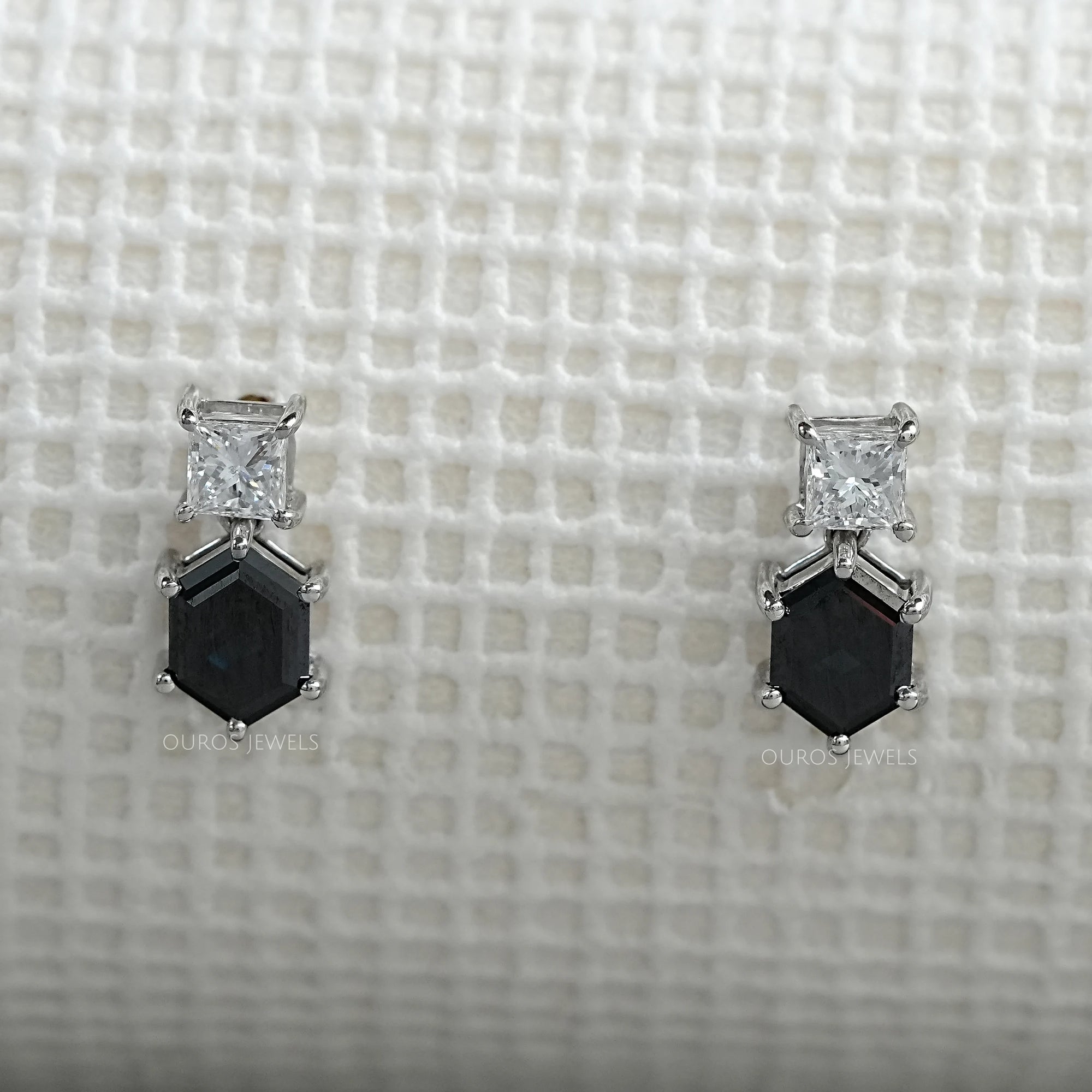 Hexagon Black Diamond Dangle Earrings Earrings