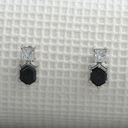 Hexagon Black Diamond Dangle Earrings Earrings