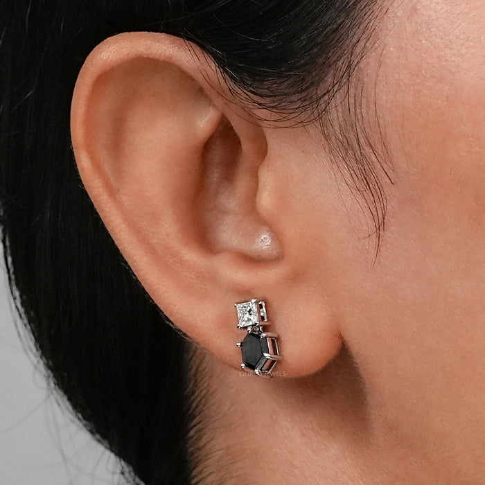 Black Hexagon Diamond Drop Earrings