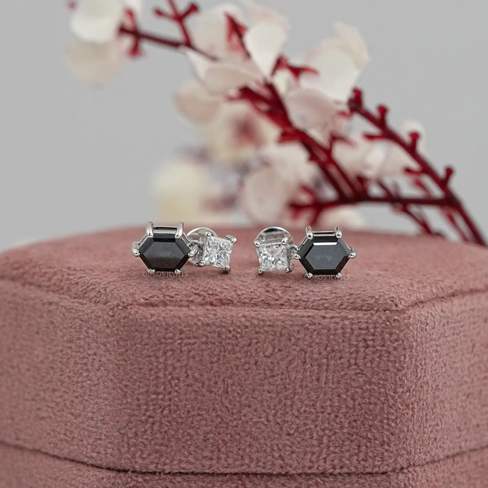 Black Hexagon Diamond Drop Earrings