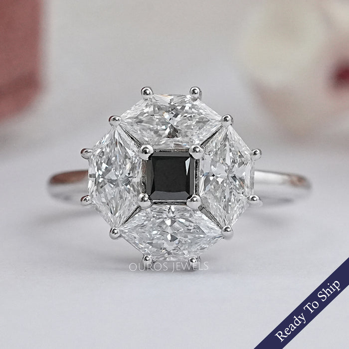 Black Princess Diamond Halo Engagement Ring