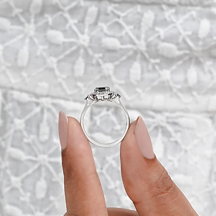 Black Asscher Diamond Halo Engagement Ring