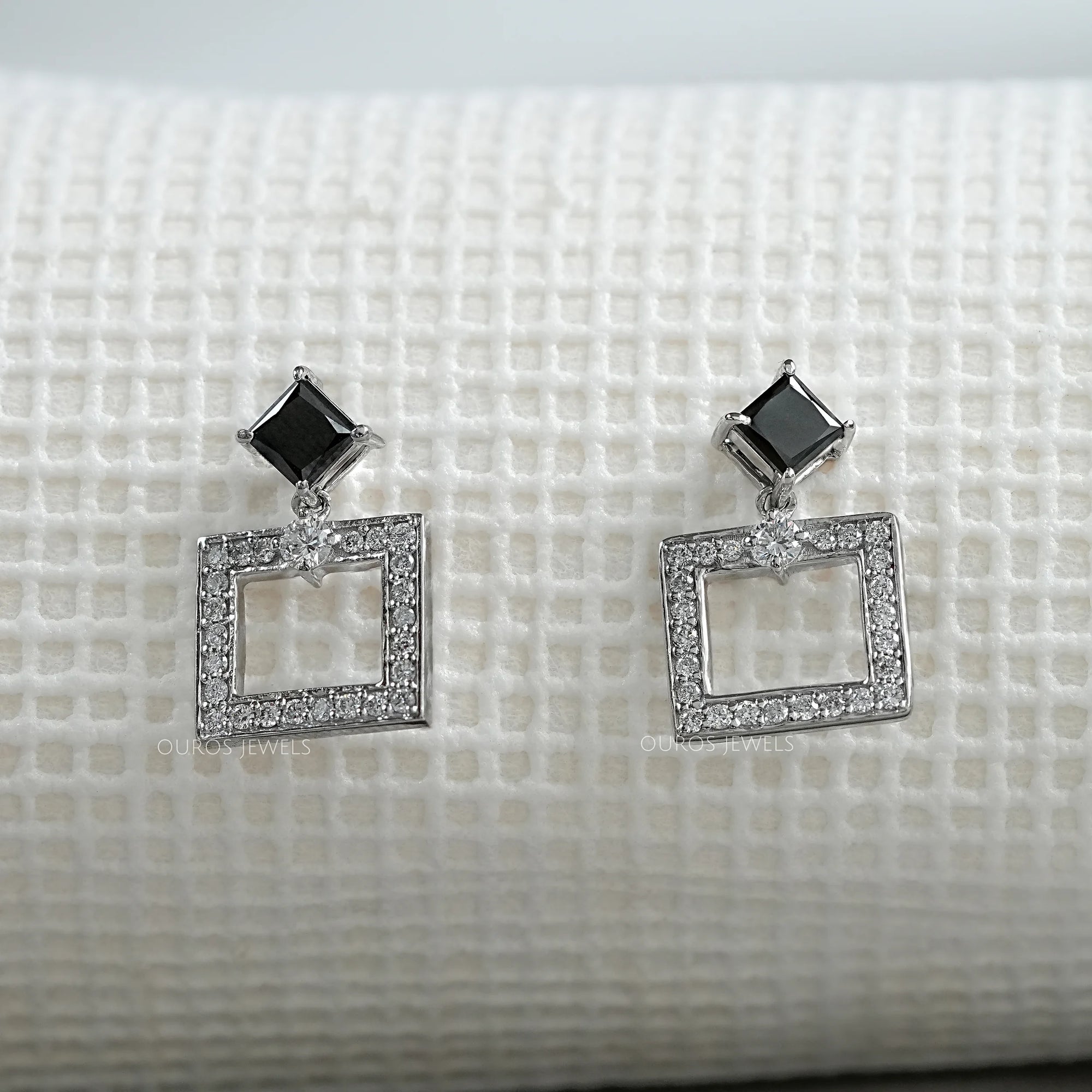 Black Princess Cut Lab Diamond Drop Earrings
