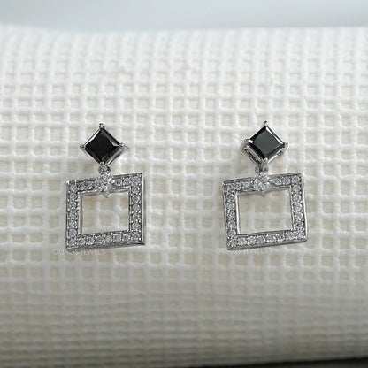 Black Princess Cut Lab Diamond Drop Earrings