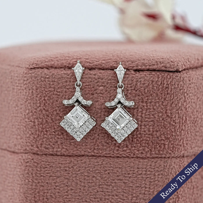 Carre Cut And Kite Diamond Dangle Drop Earrings
