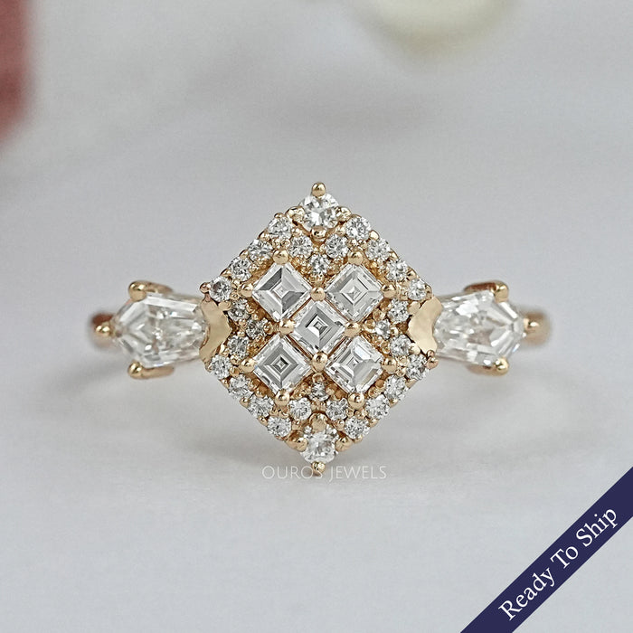 Antique Carre Cut Halo Diamond Engagement Ring