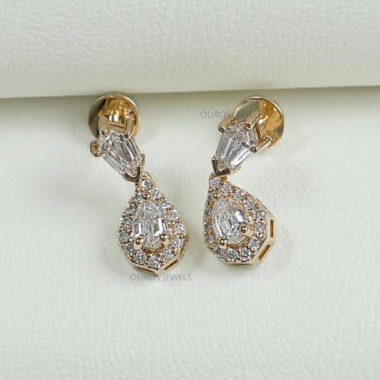 Halo Diamond Step Cut Pear Dangle Earrings Earring