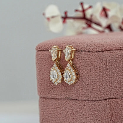 Step Cut Pear Diamond Halo Drop Dangle Earrings Earrings