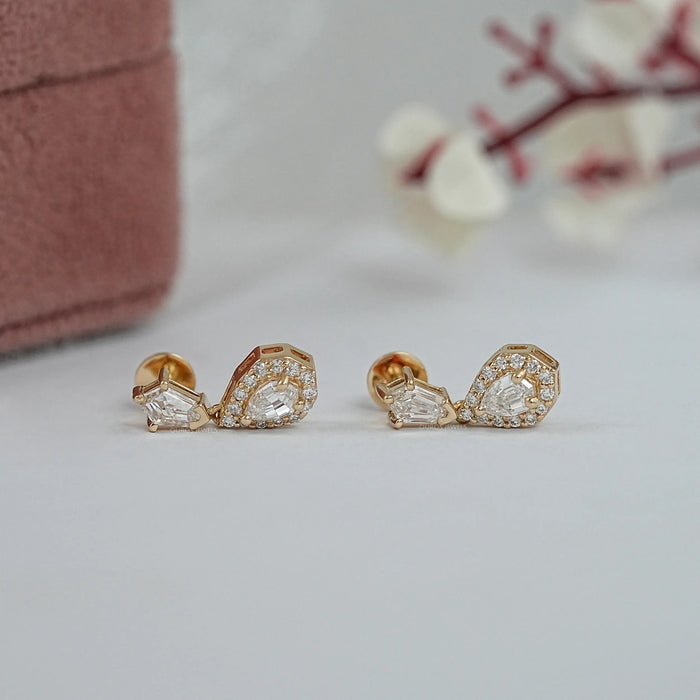 Step Cut Pear Diamond Halo Drop Dangle Earrings