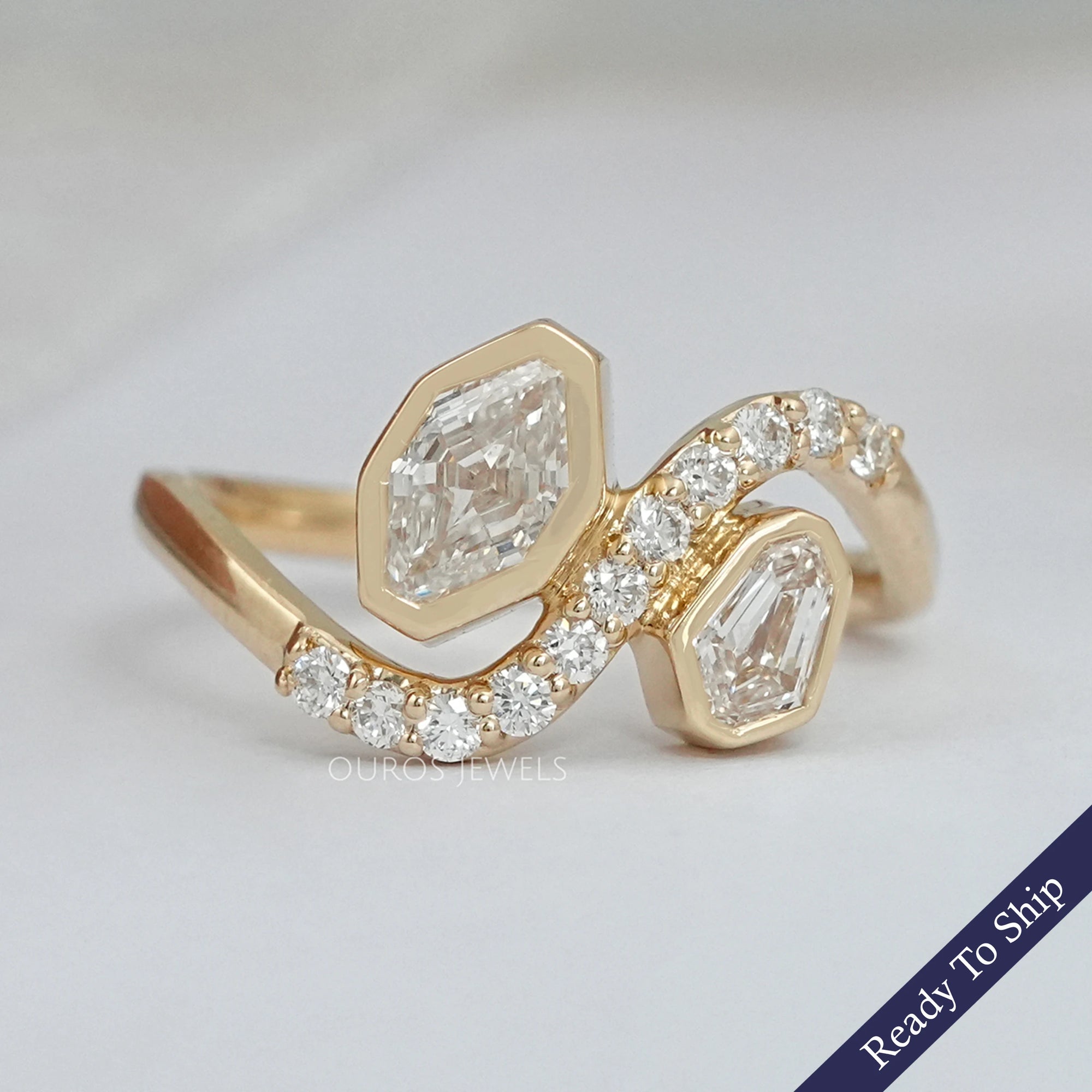 Step Shied Cut Bezel Set Bypass Wedding Ring Rings