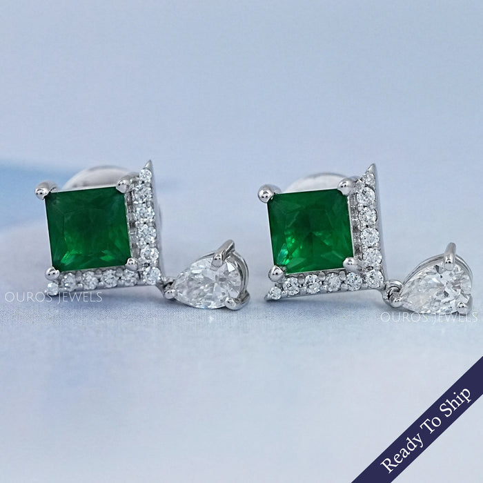Green Princess Gemstone And Lab Diamond Drop Earrings