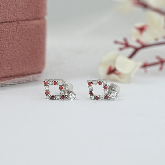 Ruby Round Gemstone Bezel Set Drop Earrings