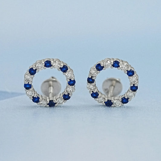 Blue Sapphire Gemstone Circle Stud Earrings