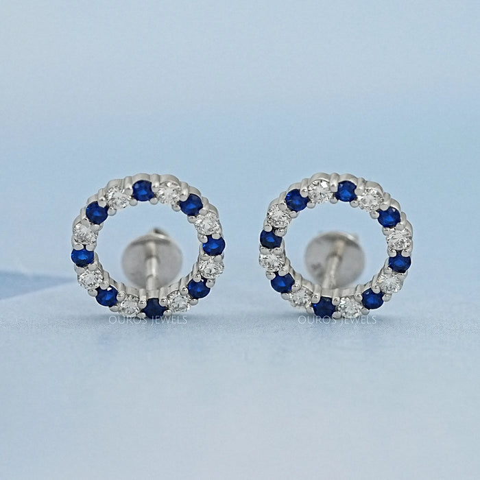 Blue Sapphire Gemstone Circle Stud Earrings