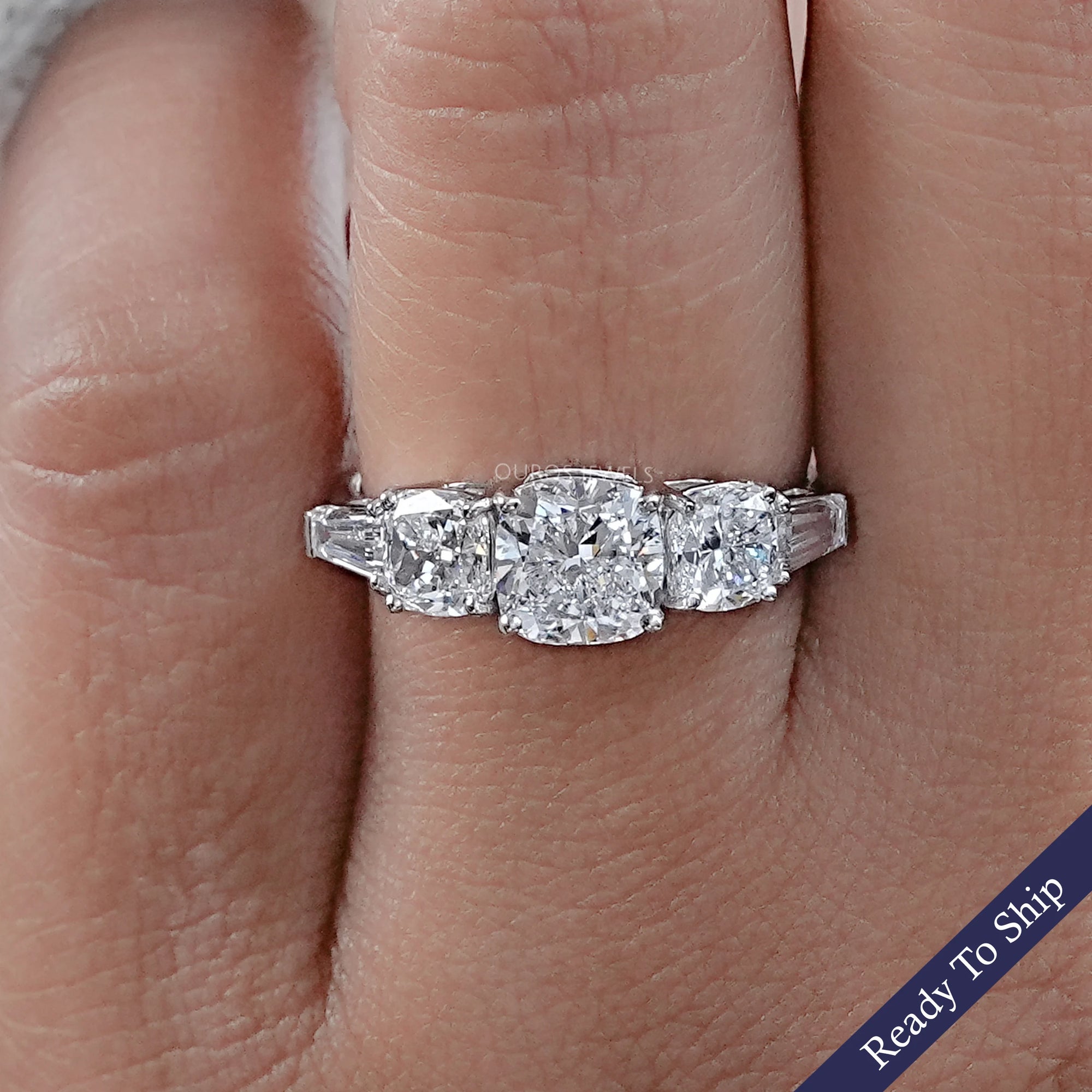 Square Cushion Lab Diamond Five Stone Engagement Ring