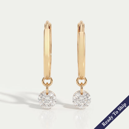 Round Lab Diamond Dangle Hoop Earrings
