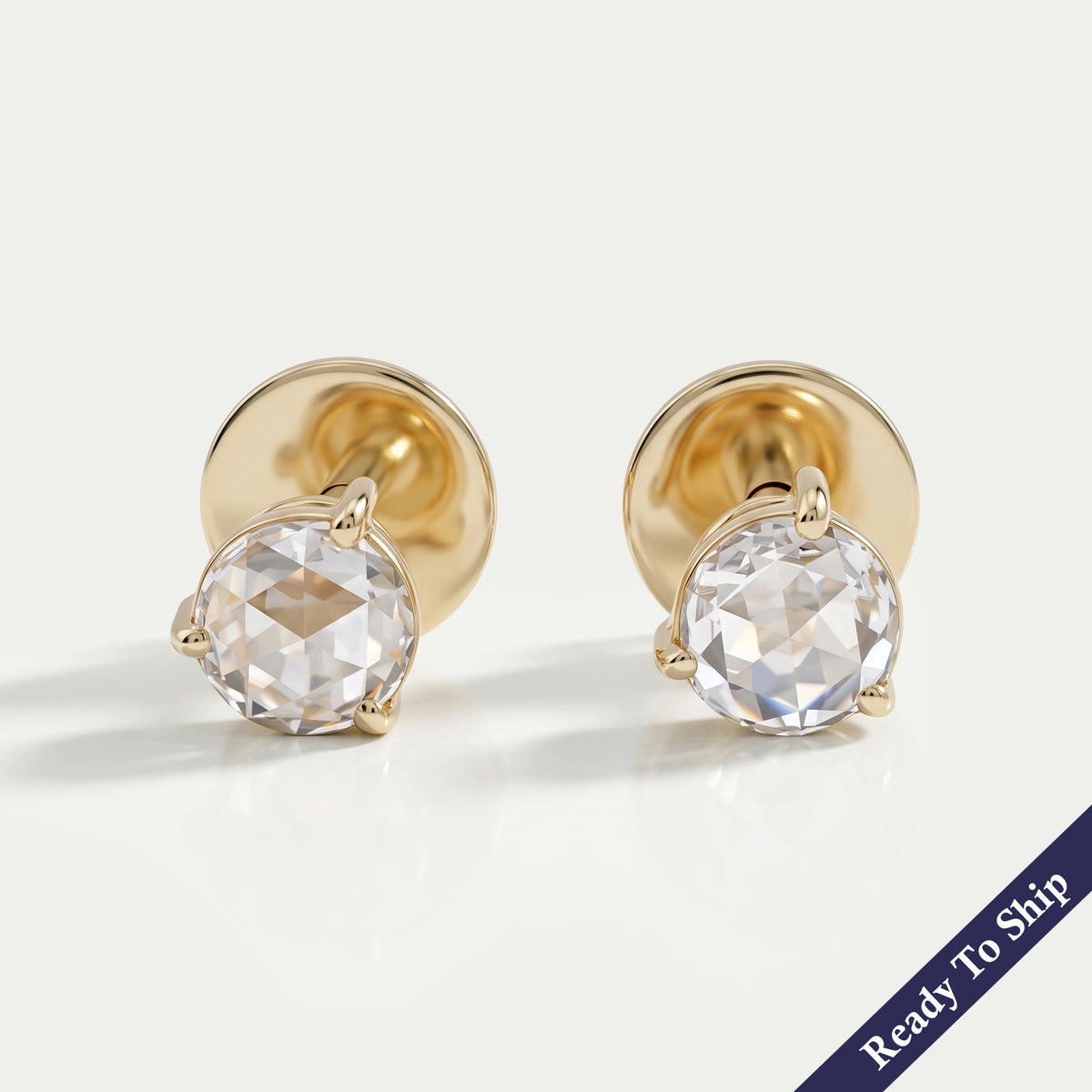 Rose Cut Round Lab Diamond Stud Earrings