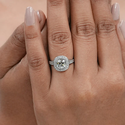 Old Mine Cushion Lab Diamond Halo Engagement Ring Rings