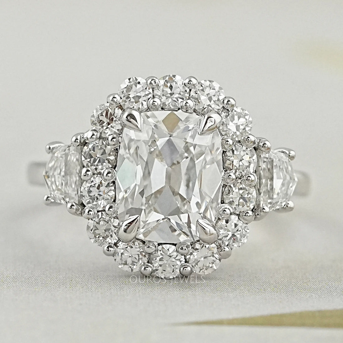 Old Mine Cushion Cut Halo Diamond Engagement Ring Ring