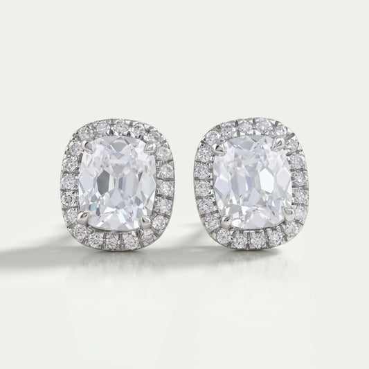 Old Mine Cushion Cut Halo Stud Earrings Earrings