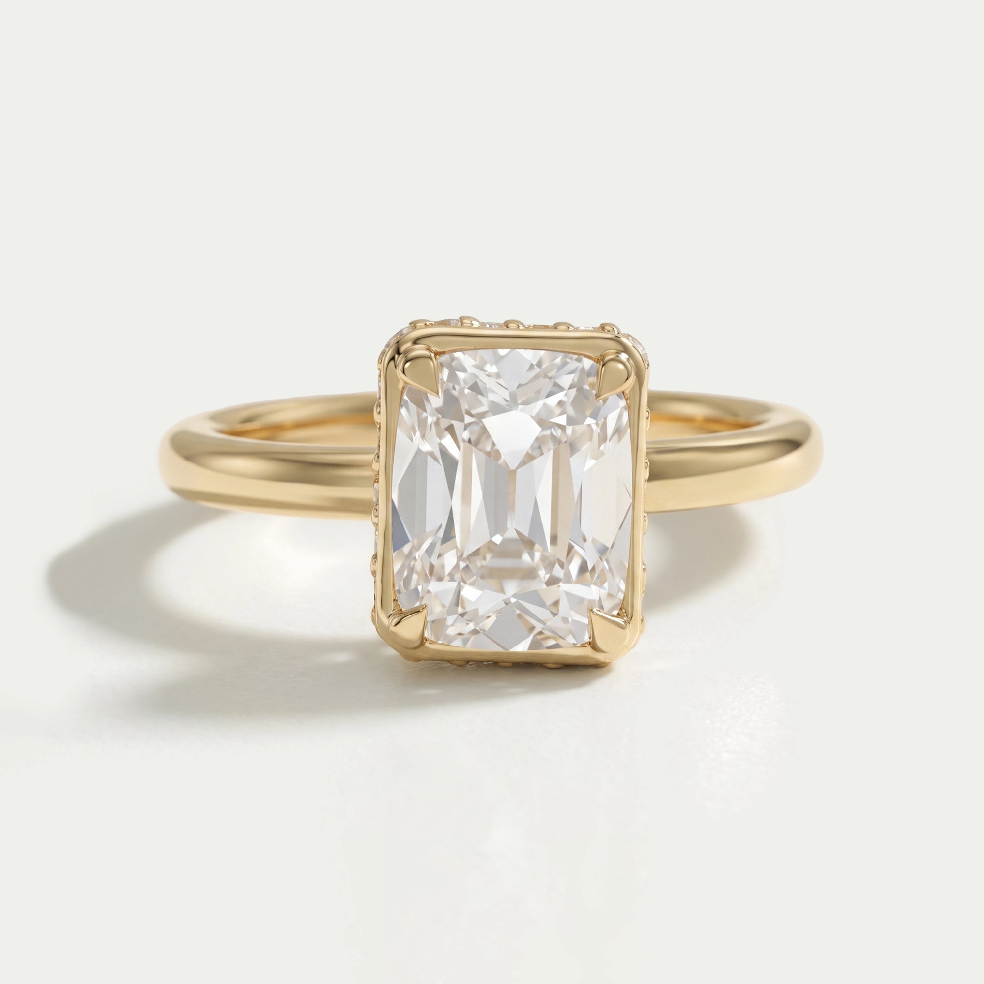 Old Mine Cushion Cut Hidden Halo Engagement Ring Rings
