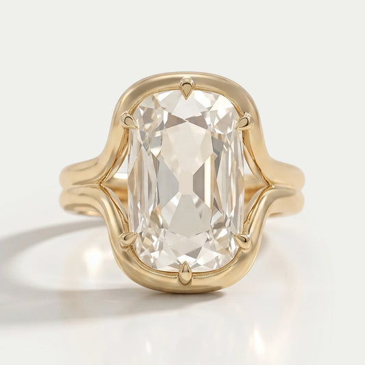 Old Mine Cushion Diamond Half Bezel Set Split Shank Ring Ring