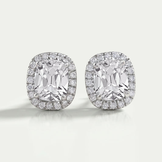 Old Mine Cushion Cut Halo Stud Earrings Earrings