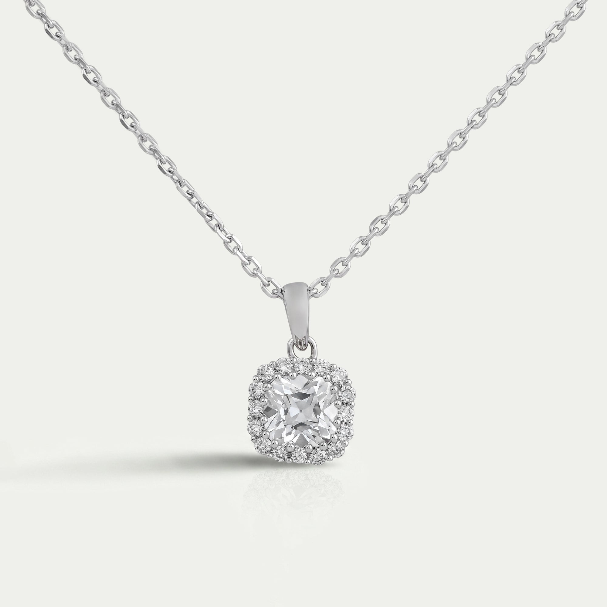 Old Mine Cushion Lab Diamond Halo Pendant Necklaces
