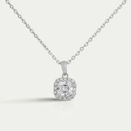 Old Mine Cushion Lab Diamond Halo Pendant Necklaces