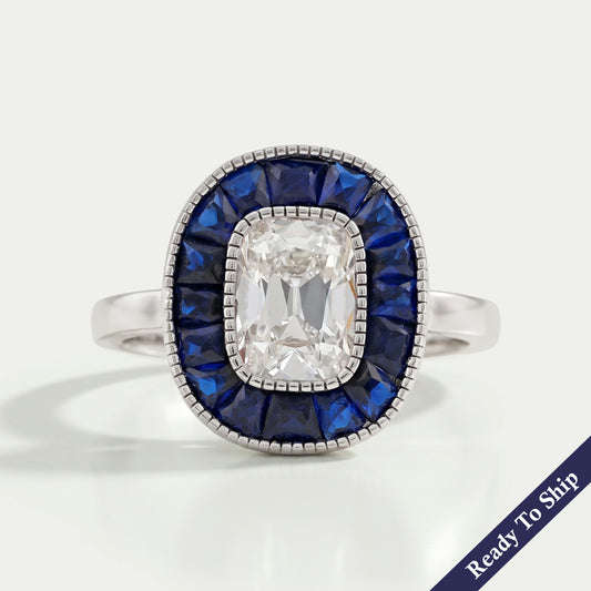 Old Mine Cushion Cut Halo Gemstone Engagement Ring Rings