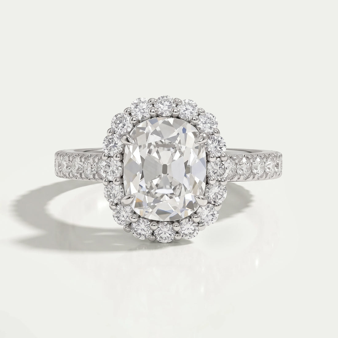 Old Mine Cushion Cut Halo With Accent Engagement Ring Ring