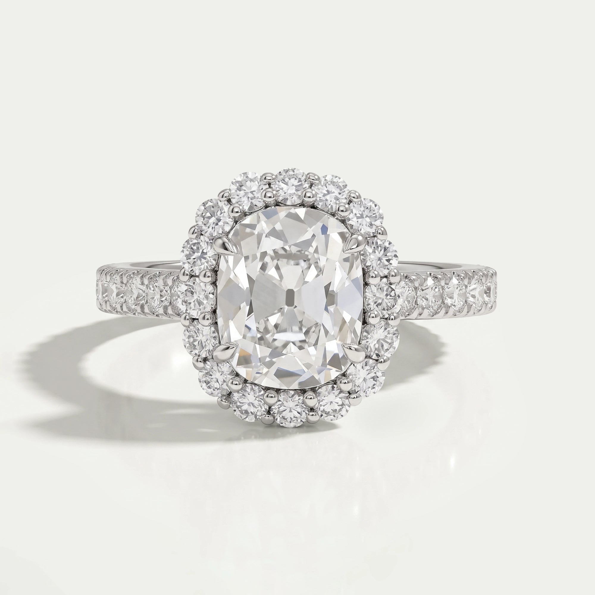 Old Mine Cushion Cut Halo With Accent Engagement Ring Ring