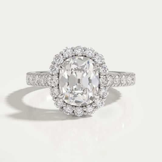 Old Mine Cushion Cut Halo With Accent Engagement Ring Ring