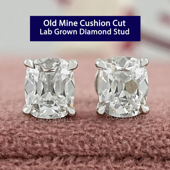 Old Mine Cushion Lab Diamond Stud