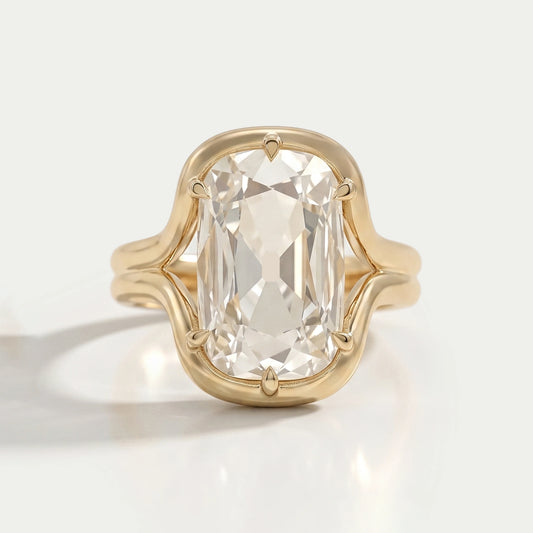 Old Mine Cushion Diamond Half Bezel Set Split Shank Ring Ring