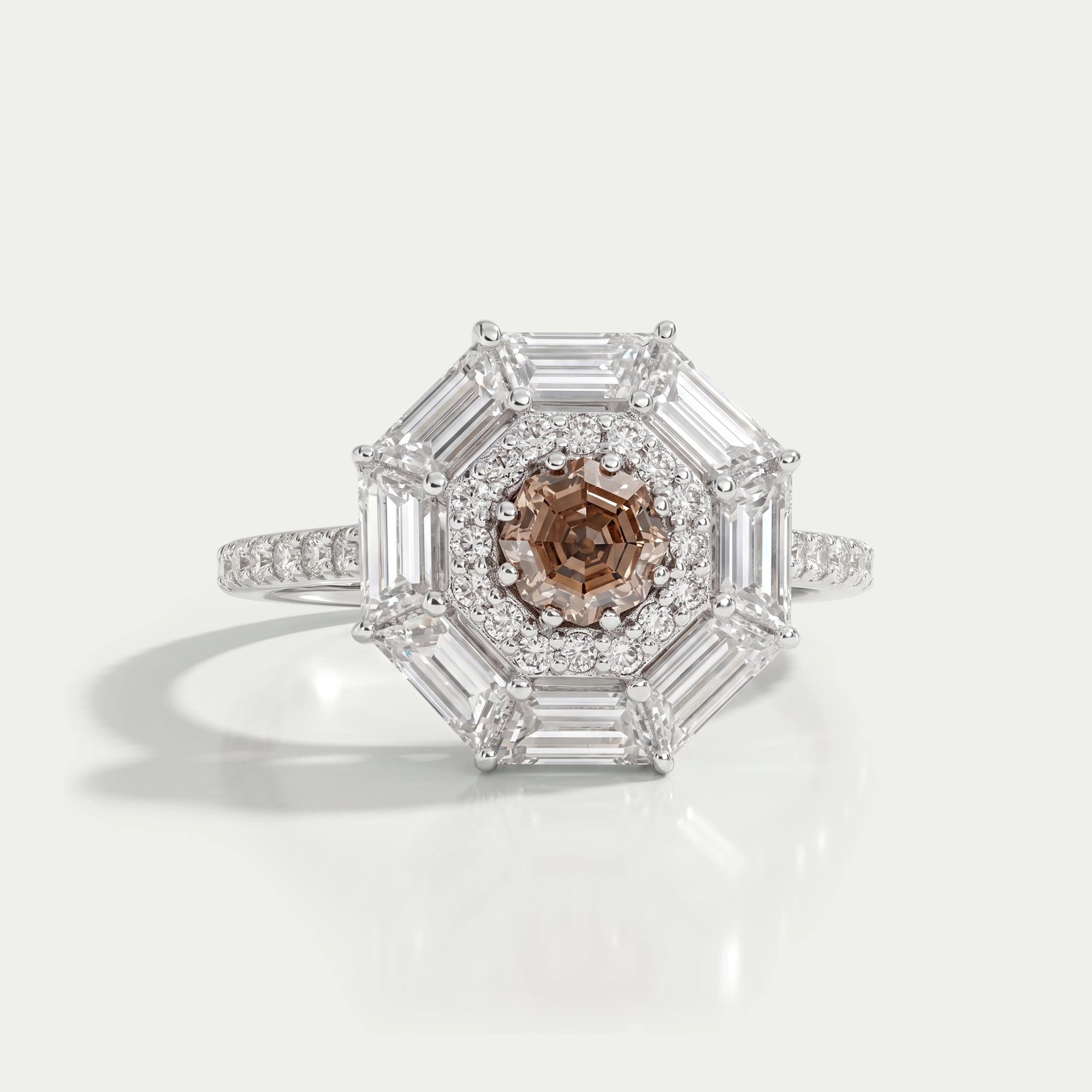Octagon Champagne Diamond Double Halo Ring Rings